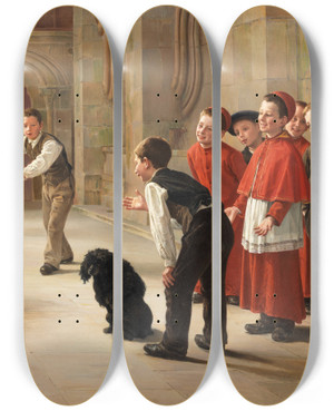 Triptych art skateboard deck of C B Dentraygues Jeux Denfants De Choeur by C B Dentraygues (1850-1929)
