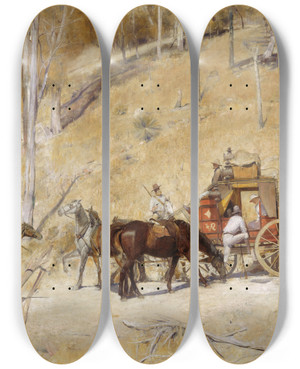 Triptych art skateboard deck of Tom Roberts Bailed Up by Tom Roberts (1856-1931)