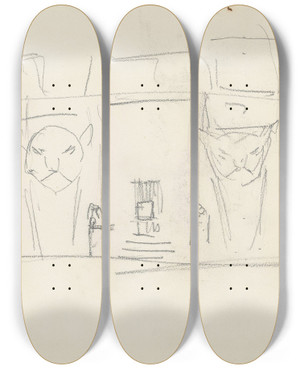 Triptych art skateboard deck of Christian Krohg Composition Study_1 by Christian Krohg (1852-1925)