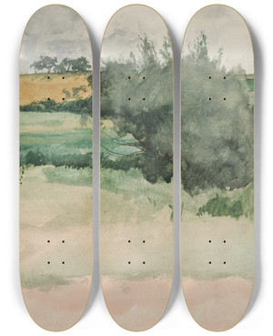 Triptych art skateboard deck of Edwin Austin Abbey Landscape Fields_2 by Edwin Austin Abbey (1852-1911)