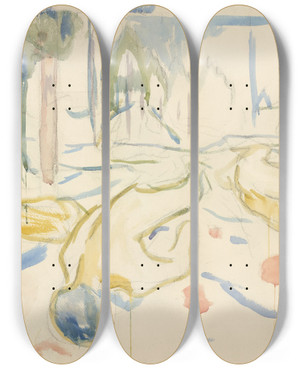 Triptych art skateboard deck of Edvard Munch Landskap Og Dde Kropper by Edvard Munch (1863-1944)