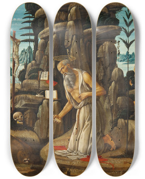 Triptych art skateboard deck of Jacopo Del Sellaio The Penitent St Jerome by Jacopo del Sellaio (1441-1493)