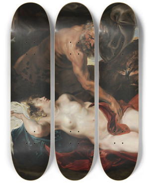 Triptych art skateboard deck of Anthony Van Dyck Jupiter And Antiope by Anthony Van Dyck (1599-1641)