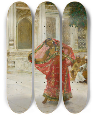 Triptych art skateboard deck of Edwin Lord Weeks Dancing Girl India by Edwin Lord Weeks (1849-1903)