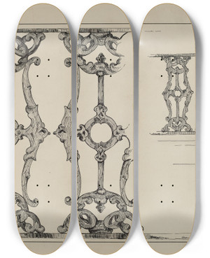 Triptych art skateboard deck of Arelia Arbo Iron Balcony Railing by Arelia Arbo