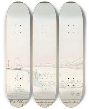 Triptych art skateboard deck of Charles Hamilton Smith Hms Hecla Griper by Charles Hamilton Smith (1776-1859)