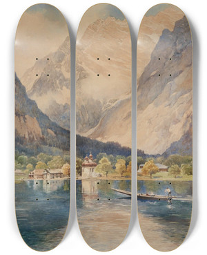 Triptych art skateboard deck of Karl Schnorpfeil St Bartholom Am Knigssee by Karl Schnorpfeil (1875-1937)