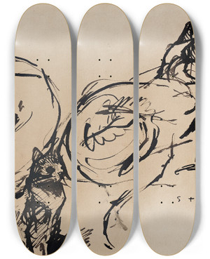 Triptych art skateboard deck of Thophile Alexandre Steinlen Cats by Theophile Alexandre Steinlen (1859-1923)