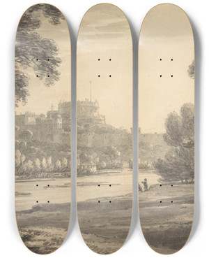 Triptych art skateboard deck of Thomas Hearne Windsor Castle From The Eton Playing Fields by Thomas Hearne (1744-1817)