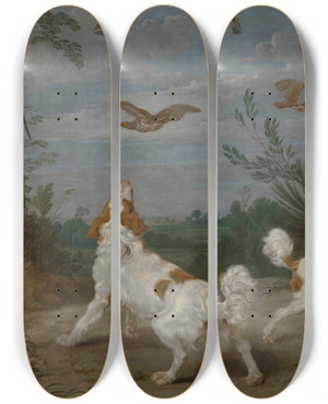 Triptych art skateboard deck of Jan Wildens Partridge Hunt by Jan Wildens (1586-1653)