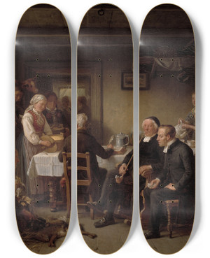 Triptych art skateboard deck of Bengt Nordenberg Tithe Collection In Skne by Bengt Nordenberg (1822-1902)