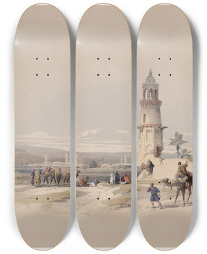 Triptych art skateboard deck of David Roberts Siout Asyt Upper Egypt by David Roberts (1796-1864)