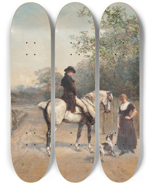 Triptych art skateboard deck of Heywood Hardy A Mutual Attraction by Heywood Hardy (1842-1933)