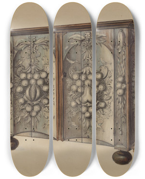 Triptych art skateboard deck of Isadore Goldberg Kas_1 by Isadore Goldberg