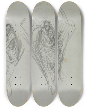 Triptych art skateboard deck of Gustave Dor Three Studies by Gustave Dore (1832-1883)