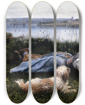 Triptych art skateboard deck of Daniel Ridgway Knight Reverie by Daniel Ridgway Knight (1839-1924)