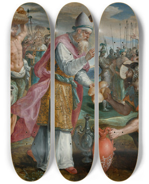 Triptych art skateboard deck of Maerten De Vos Abraham And Melchizedek by Maerten De Vos (1532-1603)