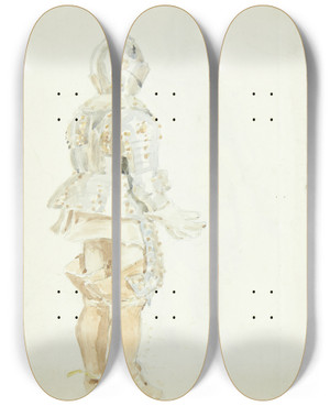 Triptych art skateboard deck of Peter Hansen Studier Af Rustninger_1 by Peter Hansen (1868-1928)