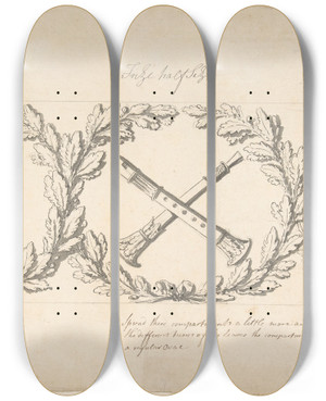 Triptych art skateboard deck of Thomas Hardwick Design For A Frieze Ornamented With Musical Instruments by Thomas Hardwick (1752-1829)