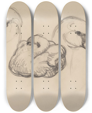 Triptych art skateboard deck of Jens Adolf Jerichau Svane Og Hoveder Af Svaner by Jens Adolf Jerichau (1890-1916)