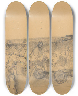 Triptych art skateboard deck of Cyprin Majernk Study For Refugees by Cyprian Majernik (1909-1945)