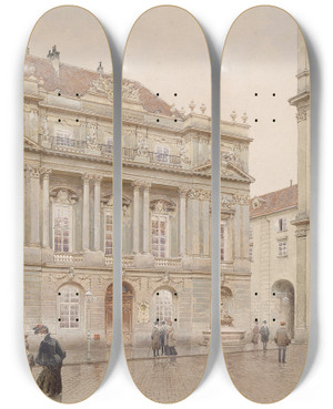 Triptych art skateboard deck of Richard Moser Wien Universittsplatz by Richard Moser (1874-1924)