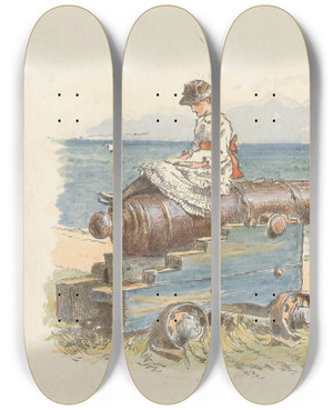 Triptych art skateboard deck of Alfred W Cooper By The Sea by Alfred W Cooper