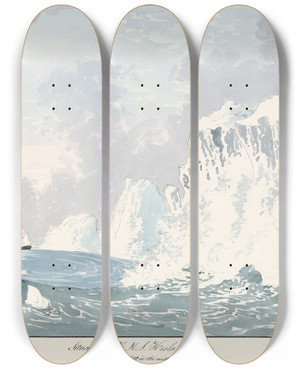 Triptych art skateboard deck of Charles Hamilton Smith Situation Of Hms Hecla Griper by Charles Hamilton Smith (1776-1859)