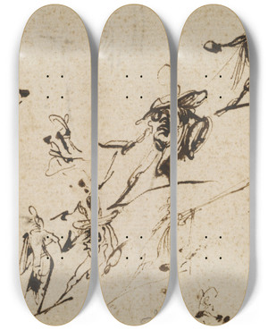 Triptych art skateboard deck of Jacques Callot Gobbi And Other Bizarre Figures by Jacques Callot (1592-1635)