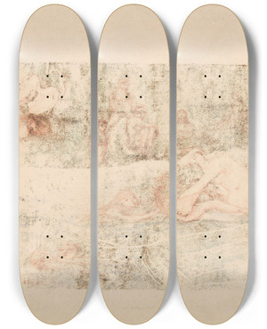 Triptych art skateboard deck of James Ensor Streaming Water by James Ensor (1860-1949)