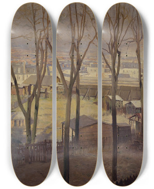 Triptych art skateboard deck of Santiago Rusiol La Butte by Santiago Rusinol (1861-1931)