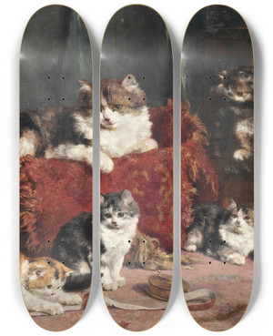 Triptych art skateboard deck of Charles Van Den Eycken Playtime by Charles Van Den Eycken (1859-1923)