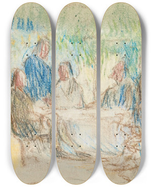 Triptych art skateboard deck of Paul Czanne Autour De La Table by Paul Cezanne (1839-1906)