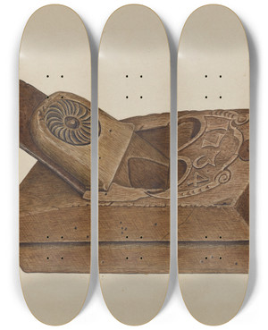 Triptych art skateboard deck of Frances Godfrey Plane by Frances Godfrey