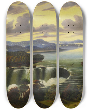 Triptych art skateboard deck of Thomas Chambers Niagara Falls Viewed From Goat Island by Thomas Chambers (1808-1866)