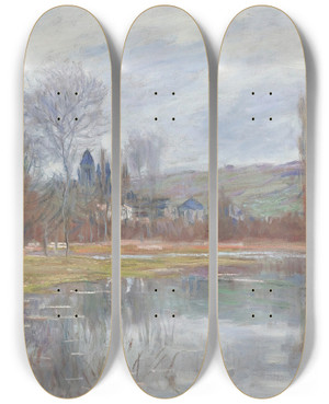 Triptych art skateboard deck of Claude Monet Printemps Vtheuil by Claude Monet (1840-1926)