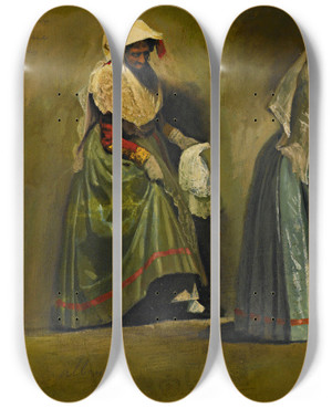 Triptych art skateboard deck of Albert Bierstadt Italian Costume Studies by Albert Bierstadt (1830-1902)