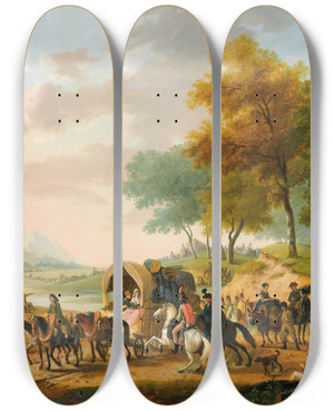 Triptych art skateboard deck of Jacquesfranoisjoseph Swebach The Military Camp Leaving by Jacques-Franois-Joseph Swebach (1769-1823)