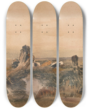 Triptych art skateboard deck of Peter Dewint Cattle By A Stream_2 by Peter Dewint (1784-1849)