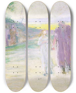 Triptych art skateboard deck of Henry Ossawa Tanner Study For Flight To Egypt by Henry Ossawa Tanner (1859-1937)