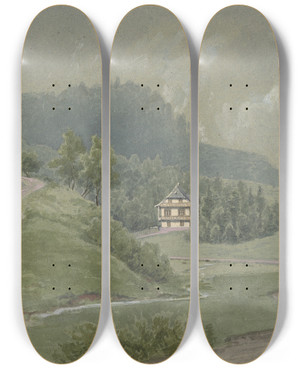Triptych art skateboard deck of Peter Burnitz Section Of The Odenwald by Peter Burnitz (1824-1886)