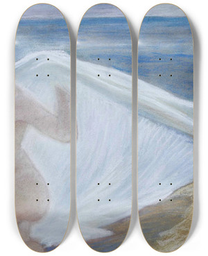 Triptych art skateboard deck of Gino Piccioni Signora In Riva Al Mare by Gino Piccioni (1873-1941)