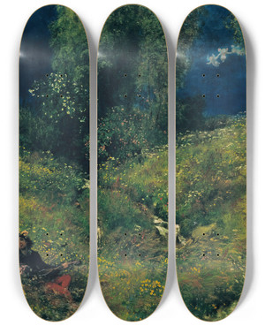 Triptych art skateboard deck of Hans Thoma Summer by Hans Thoma (1839-1924)