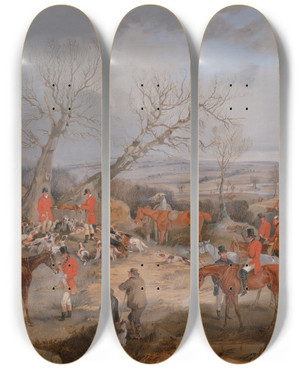 Triptych art skateboard deck of Henry Thomas Alken Hunting Scene The Kill by Henry Thomas Alken (1785-1851)