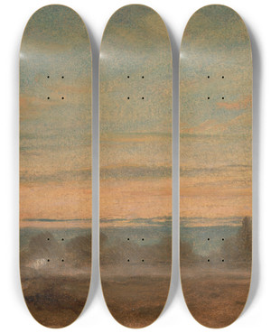 Triptych art skateboard deck of John Constable Summer Evening Landscape by John Constable (1776-1837)
