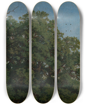 Triptych art skateboard deck of Emil Lugo Eichenkronen by Emil Lugo (1840-1902)