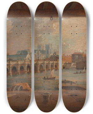 Triptych art skateboard deck of Daniel Turner A View Of Westminster Bridge by Daniel Turner (1782-1801)