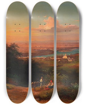 Triptych art skateboard deck of Josef Schwemminger Blick Ber Nussdorf by Josef Schwemminger (1804-1895)