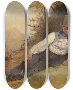 Triptych art skateboard deck of Friedrich August Matthias Gauermann Bauernbursche by Friedrich August Matthias Gauermann (1807-1862)
