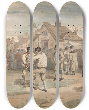 Triptych art skateboard deck of Charles Turner Wrestling by Charles Turner (1773-1857)
